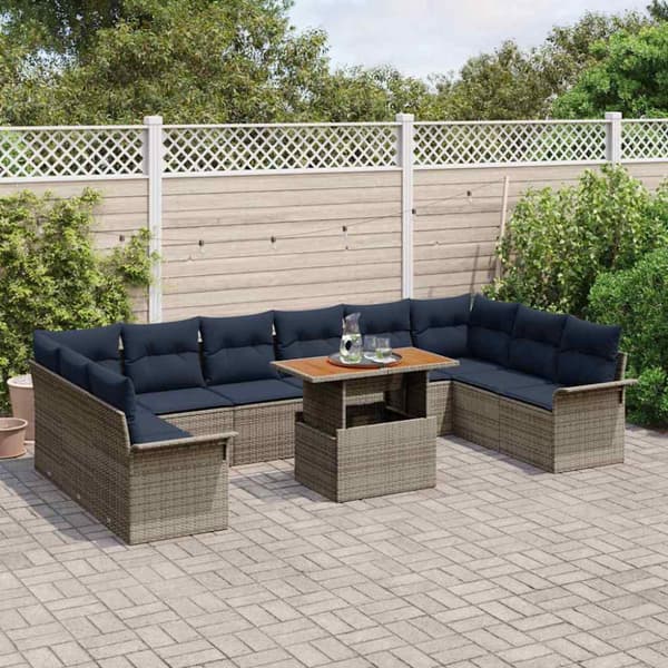 Trädgårdsoffset med lagring 11 pcs Grå Poly rattan