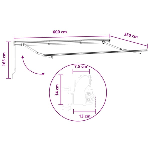 Utfällbar markis Ljusgrå och vit. 600 × 350 cm