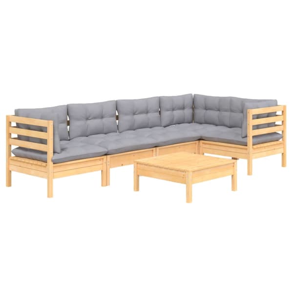 Loungegrupp med dynor 6 delar grå furu