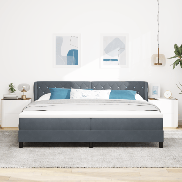Bäddfjäder med madrass Mörkgrå 200 x 200 cm Sammet