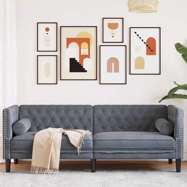 Soffa Mörkgrå 194 x 74,5 x 70,5 cm Sammet