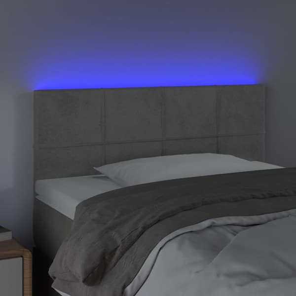 Sänggavel LED ljusgrå 100x5x78/88 cm sammet