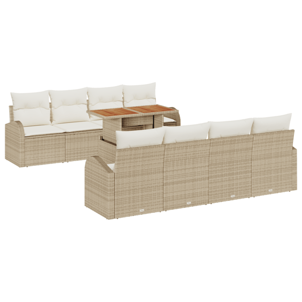Trädgårdsoffset med lagring 9 pcs Beige Poly rattan