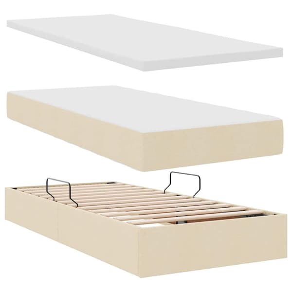 Förvaringssäng med madrass Kräm 90 x 190 cm Polyester