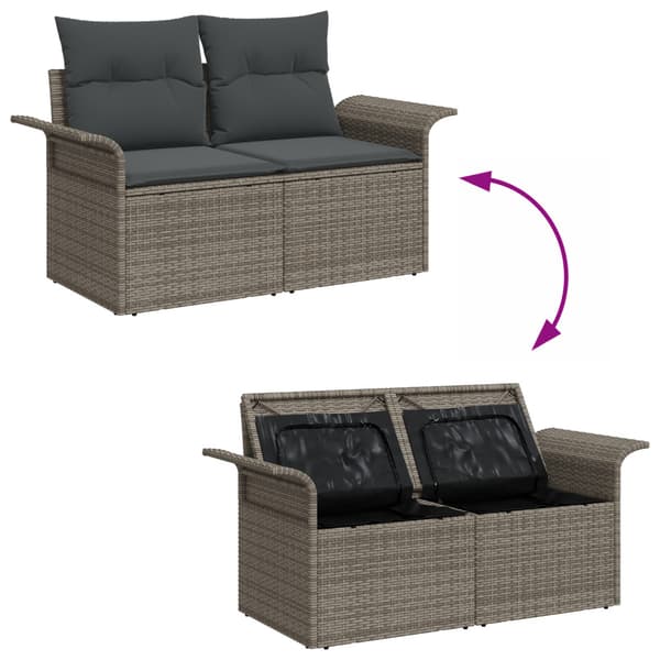 Trädgårdsoffset med lagring 6 pcs Grå Poly rattan