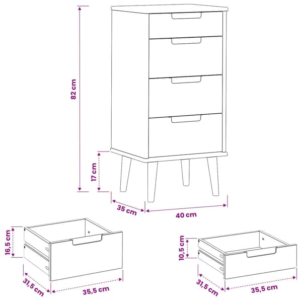 Kommode MOLDE Karamell 40 x 35 x 82 cm Massiv furu