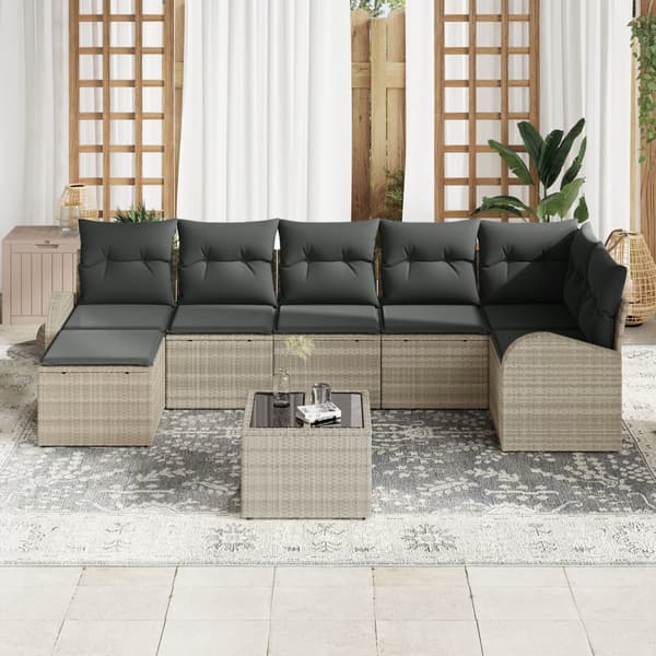 Trädgårdsoffset med kudde 8 pcs Ljusgrå Poly rattan