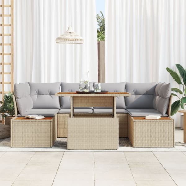 Trädgårdsmöbelset med kudde 9 pcs Beige och Grå