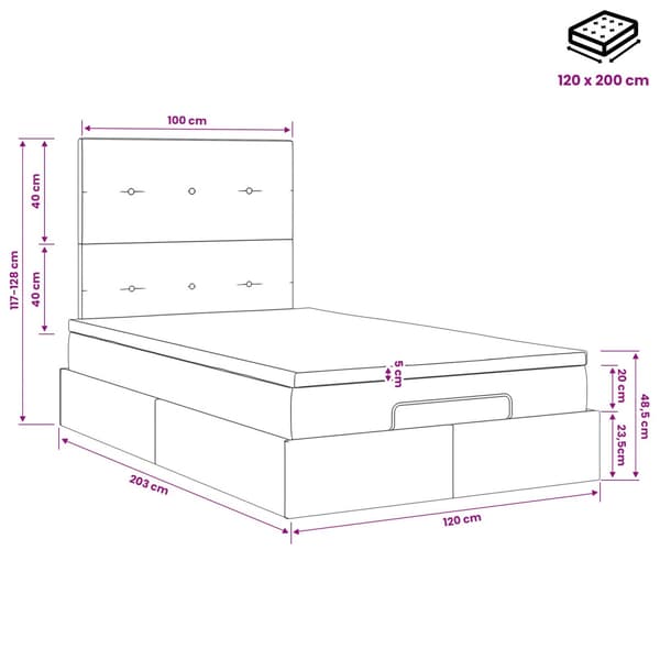 Ottoman säng med madrass Mörkgrå 120 x 200 cm Sammet