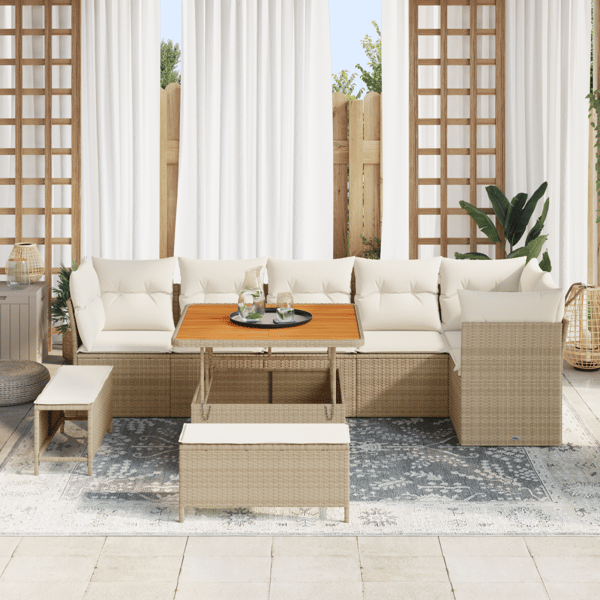Trädgårdsoffset 9 pcs Beige konstrotting