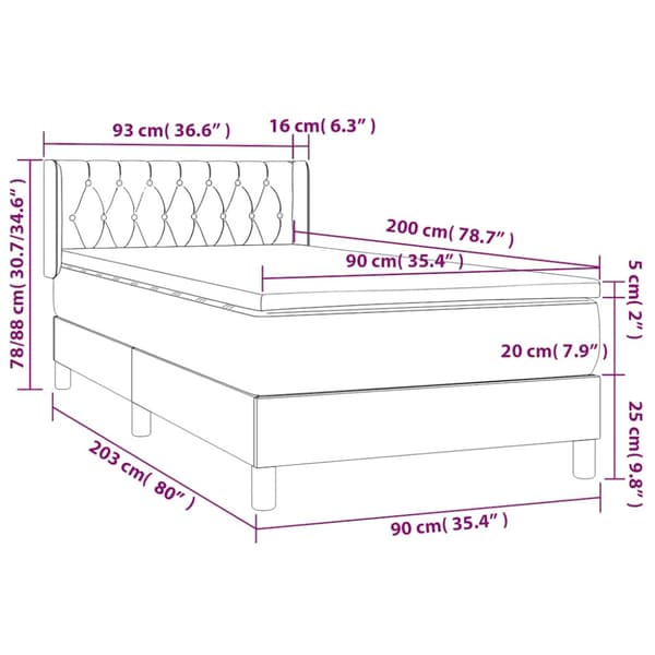 Ramsäng med madrass mörkblå 90x200 cm sammet