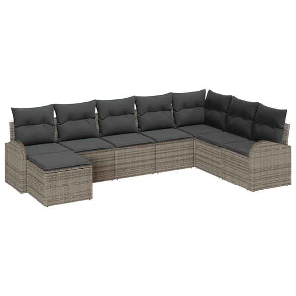 Trädgårdsoffset med kudde 8 pcs Grå Poly rattan