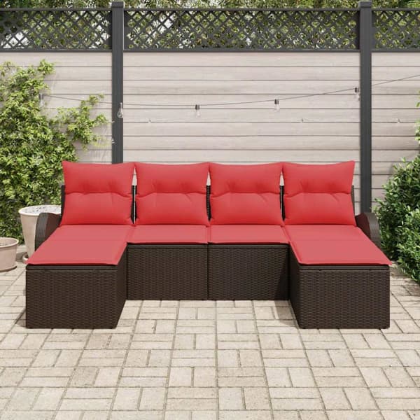 Trädgårdsoffset med kudde 6 pcs Brun Poly Rattan