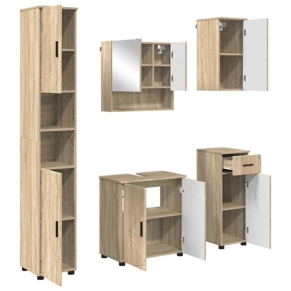Badrumsmöbelset 5 pcs Sonoma-ek Konstruerat trä & Metall