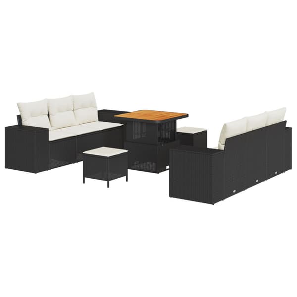 Trädgårdsoffset med kudde 9 pcs Svart Poly rattan