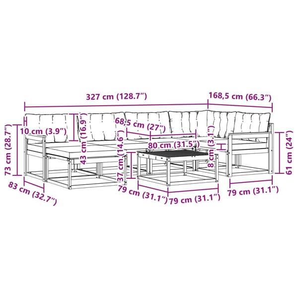 Utomhussoffset 7 pcs Vit och ljusgrå 79 x 79 x 37 cm