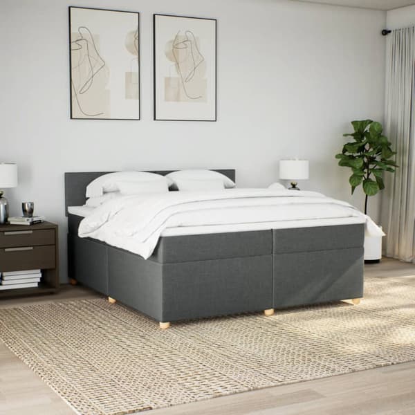 Ramsäng med madrass mörkgrå 200x200 cm tyg