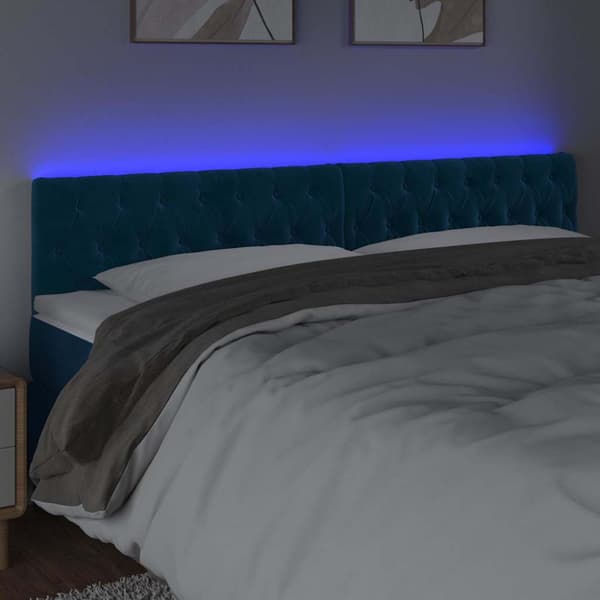 Sänggavel LED mörkblå 180x7x78/88 cm sammet