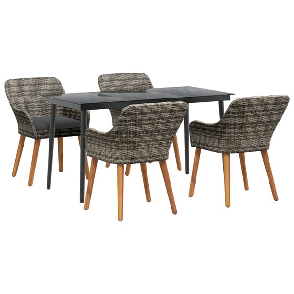 Trädgårdsmöbelset med kudde 5 pcs Grå konstrotting