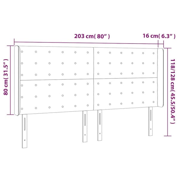Sänggavel LED mörkblå 203x16x118/128 cm sammet