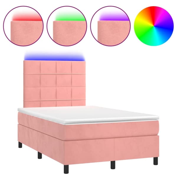 Ramsäng med madrass & LED rosa 120x190 cm sammet
