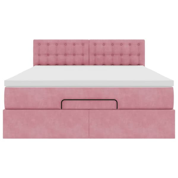 Ottoman sängram med madrass rosa 140x190 cm sammet