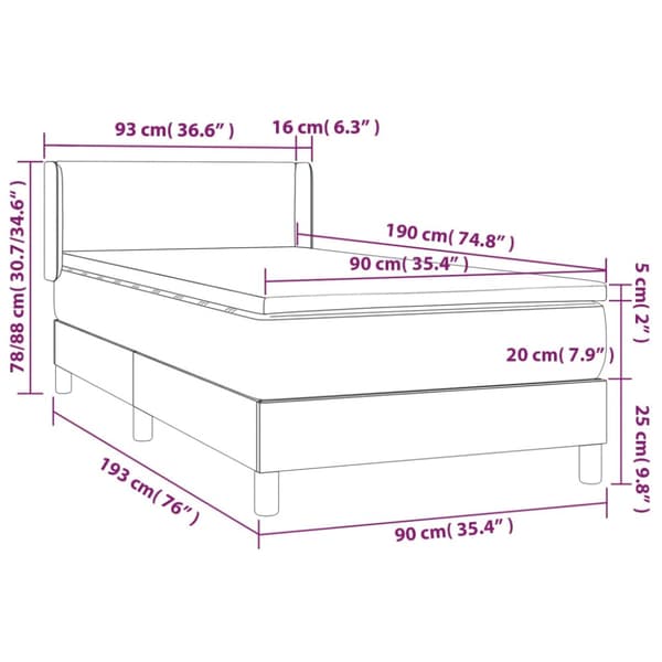 Ramsäng med madrass rosa 90x190 cm sammet