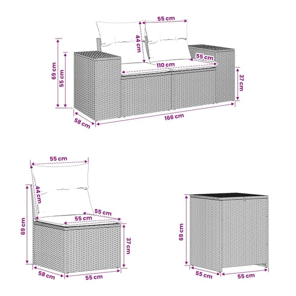 Soffset 5 st Beige och krämvit Poly Rattan och stål