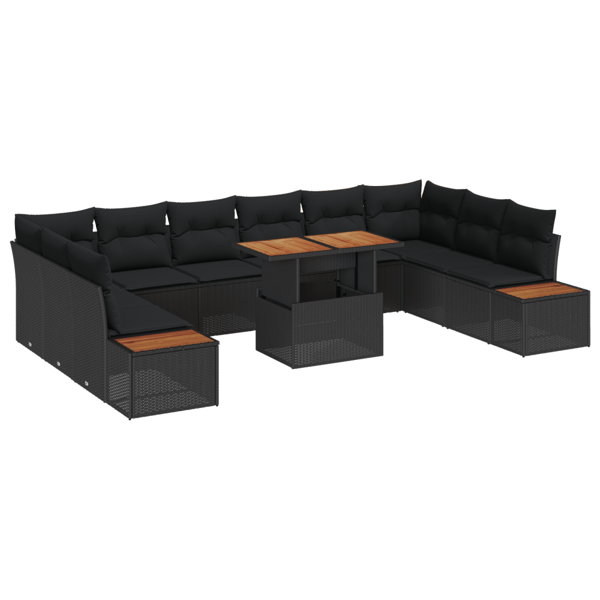 Trädgårdsoffset med lagring 11 pcs Svart Poly rattan