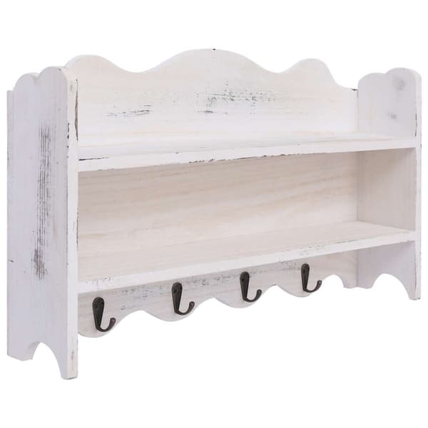 Väggkrokar med förvaring vit 50x10x30 cm trä