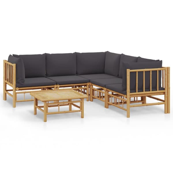 Loungegrupp 6 delar mörkgrå dynor bambu