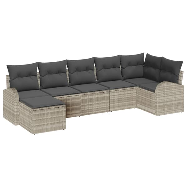 Trädgårdsoffset med kudde 7 pcs Ljusgrå Poly Rattan