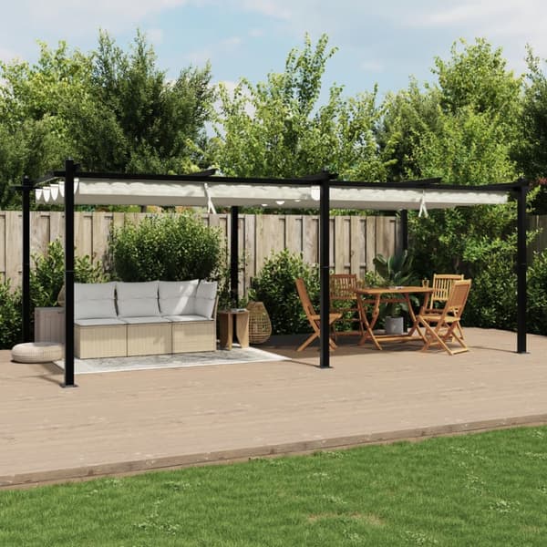 Paviljong med infällbart tak gräddvit 3x6 m aluminium