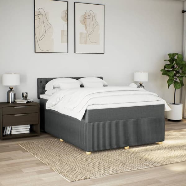 Ramsäng med madrass mörkgrå 140x190 cm tyg
