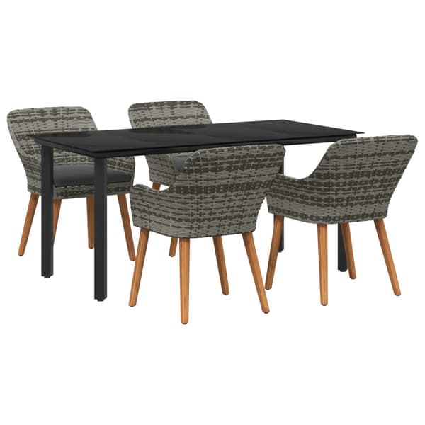 Trädgårdsmöbelset med kudde 5 pcs Grå konstrotting