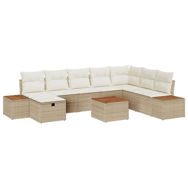 Trädgårdsoffset med kudde 9 pcs Beige konstrotting