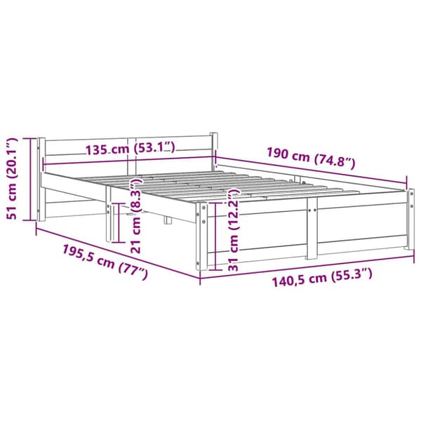 Sängram vit massivt trä 135x190 cm