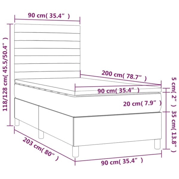 Ramsäng med madrass mörkgrå 90x200 cm sammet