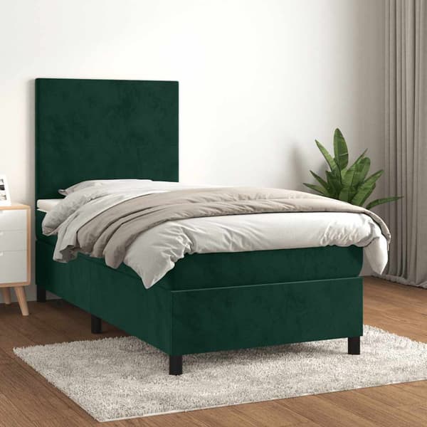 Ramsäng med madrass mörkgrön 80x200 cm sammet
