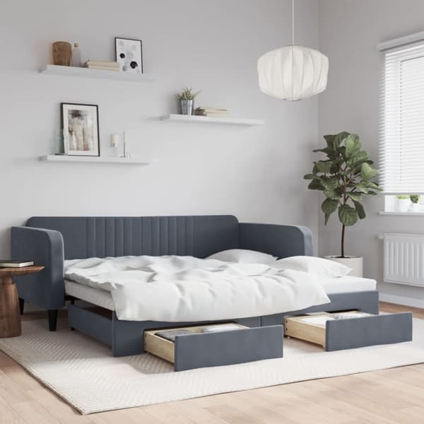 Dagbädd utdragbar med lådor mörkgrå 100x200 cm sammet