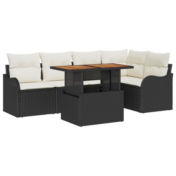 Trädgårdsoffset med lagring 6 pcs Svart Poly rattan