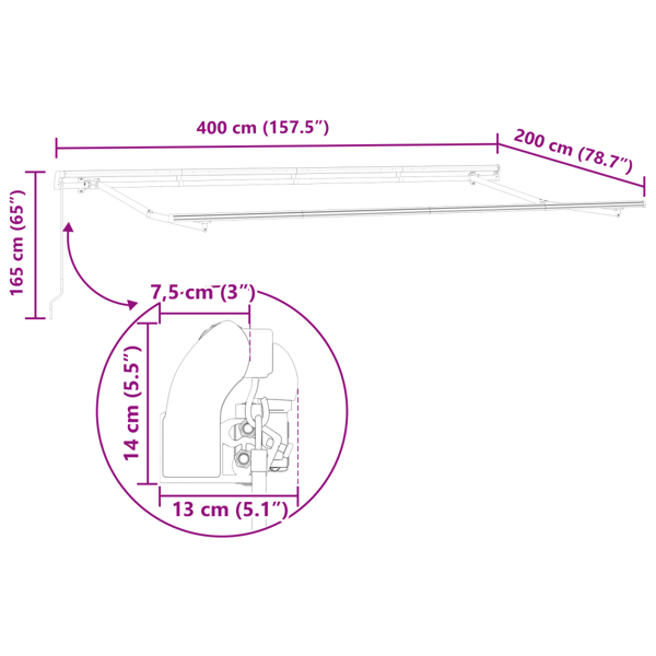 Utfällbar markis Gul 400 x 200 cm tyg