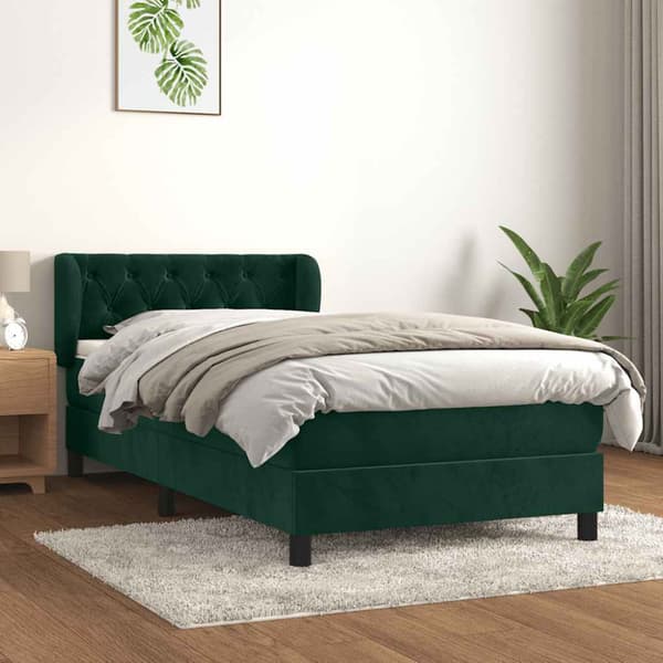 Ramsäng med madrass mörkgrön 90x190 cm sammet