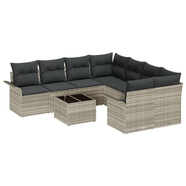 Trädgårdsoffset 9 pcs Ljusgrå Poly rattan