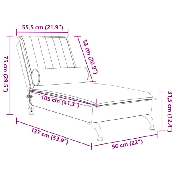 Massageschäslong med bolster blå sammet