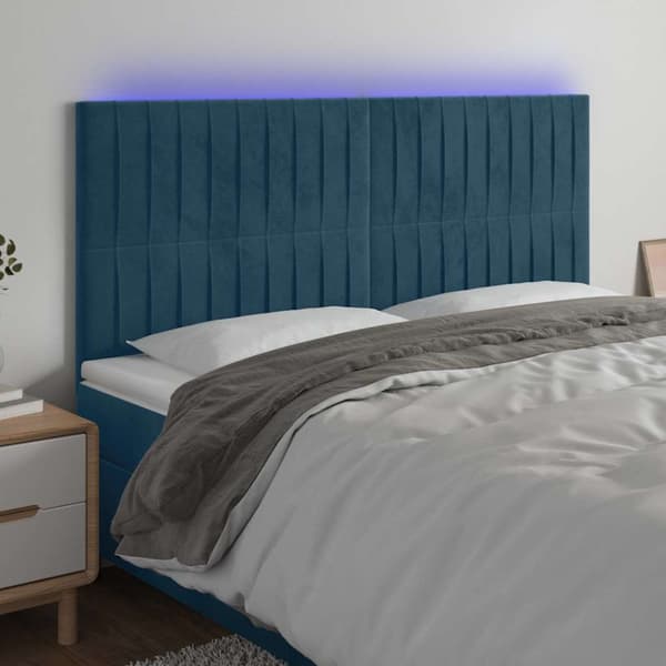 Sänggavel LED mörkblå 160x5x118/128 cm sammet