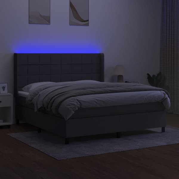 Ramsäng med madrass & LED mörkgrå 180x200 cm tyg