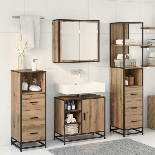 Badrumsmöbelset med låda 4 pcs Artisan Ek Konstruerat trä