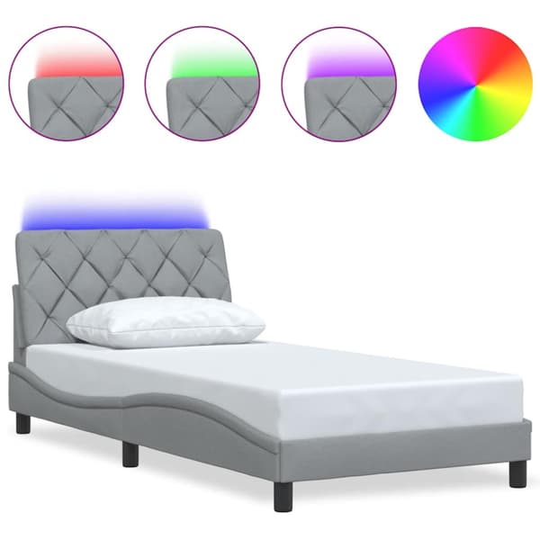 Bed Frame with LED without Mattress Light Grey 100x200 cm Fabric