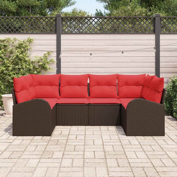 Trädgårdsoffset med kudde 6 pcs Brun Poly Rattan